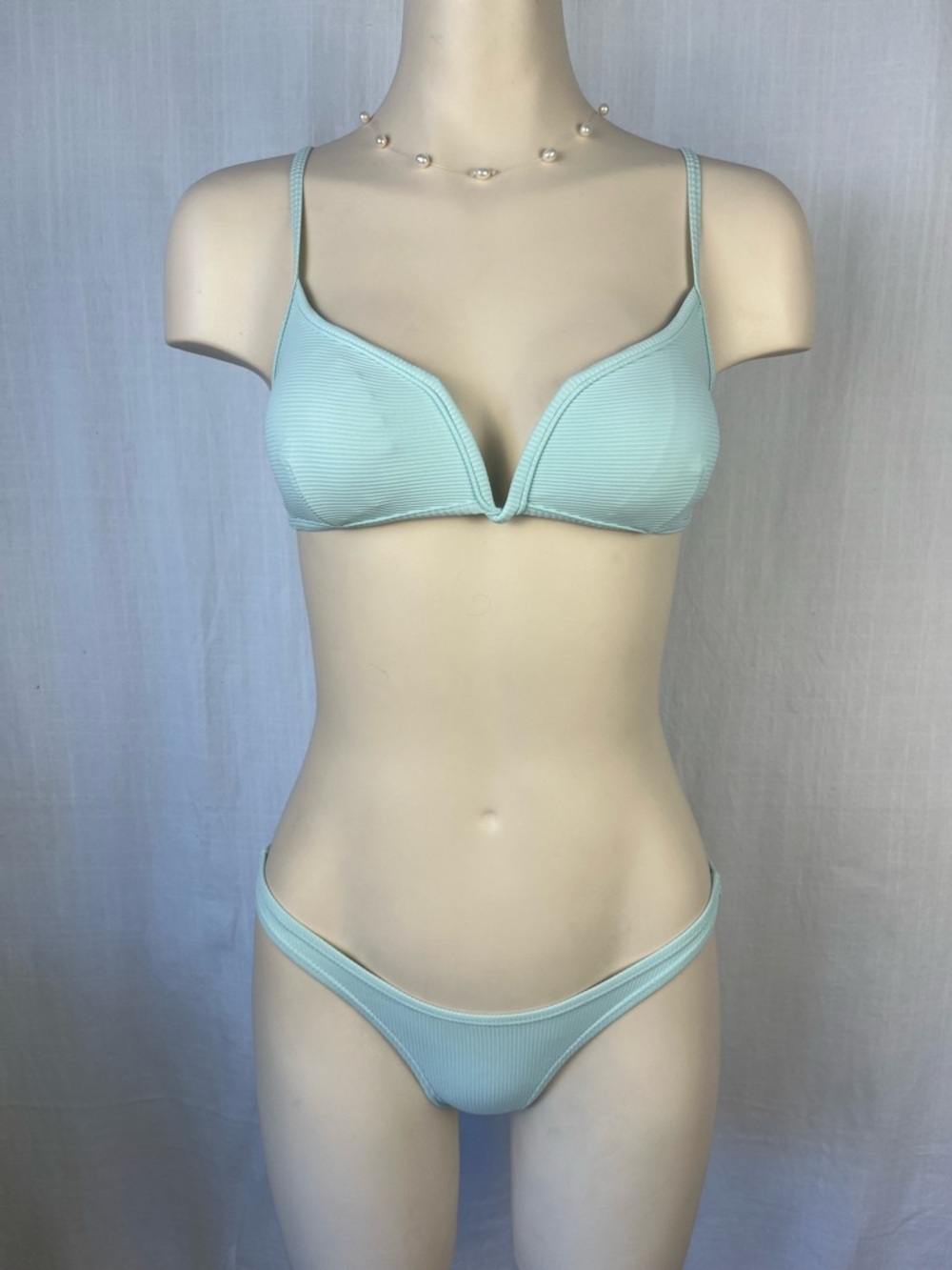 Somerfield Swim Pastel Mint Ribbed V-Plunge Bikini